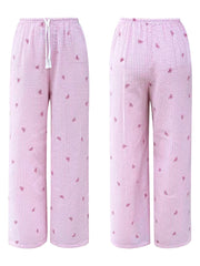Chic High-Waist Striped Lounge Pants - Elastic Drawstring Detail
