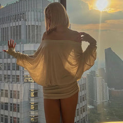 Off-Shoulder Long Sleeve Ruched Hem Mini Dress