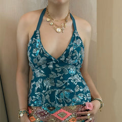 Sequin Open Back Tie Up Top