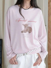 Long Sleeve Deer Letter Print Top