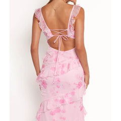 Pink Tiered Ruffle Cami Long Dress