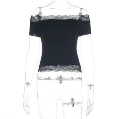 Black One Shoulder Lace Top