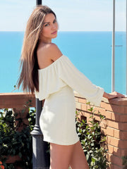 White Off-Shoulder Tie Up Full Sleeve Bodycon Mini Dress