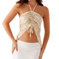Sequin Embroidery Drawstring Crop Top