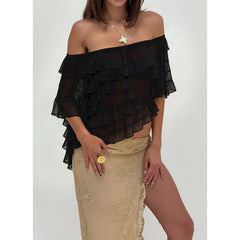 Ruffle Layered Sheer Poncho Cover-up Top