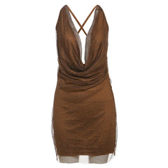 Sequin Mesh Halter Mini Dress