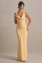 Satin Cowl Neck Backless Maxi Dress