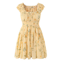 Floral Print Ruffle Strap Smocked Mini Dress