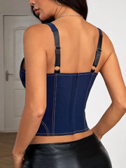 Denim Lace Up Fishbone Corset