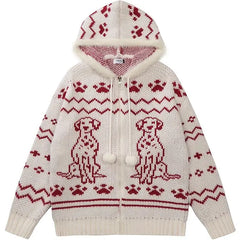 Puppy Print Hoodie Knitted Cardigan