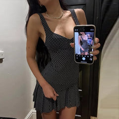 Black Polka Dot Tank Top And Mini Skirt Set