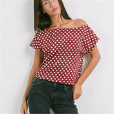 Polka Dots One-Shoulder Top