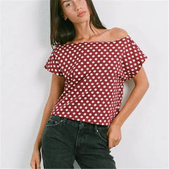 Polka Dots One-Shoulder Top
