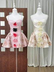Spaghetti Strap 3D Floral Sequin Patchwork Mini Dress