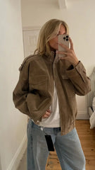 Brown Suede Zipper Cropped Jacket