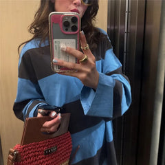 Striped Round Neck Long Sleeved Pullover Top