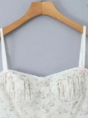 White Floral Print Cami Ruffled Lace Hem Mini Dress