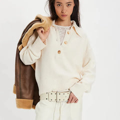 Knit Solid Long Sleeve Lapel Button Down Pullover