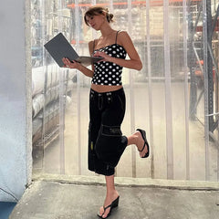 Black Polka Dot Cami Top And Mini Skirt Set