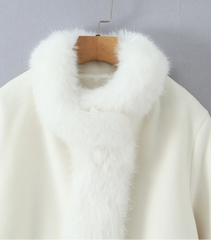 White Faux Fur Collar Woollen Coat