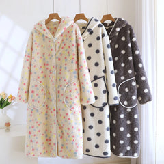Polka Dot Plush Bathrode Nightgown