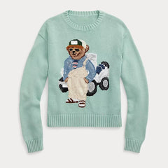 Green Bear Printed Sweater