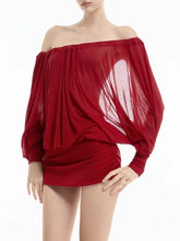 Off-Shoulder Long Sleeve Open Back Puff Mini Dress