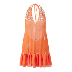 Mesh Halter Neck Sequin Beaded Mini Dress