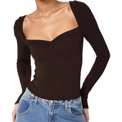 Sweatheart Neck Long Sleeve Top