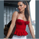 Red Ruffle Hem Cami Peplum Crop Top