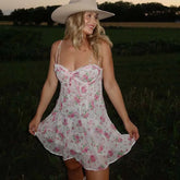 Pink Floral Bow Mesh Cami Mini Dress