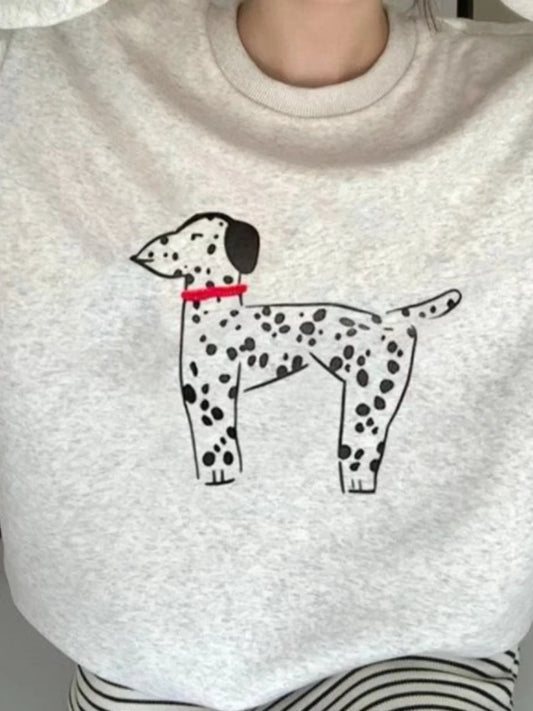 Dog Print Long Sleeve O-Neck Sweatshirt
