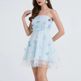 Sequins Strapless 3D Flowers Mini Dress