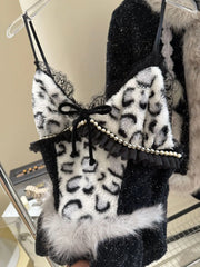 Black Fur Fleece 3 Piece Sleepwear Set