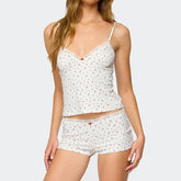 White Printed Lace Cami Tank Top and Shorts Pj Set