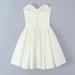 White Solid Flare Bustier Mini Dress - A-Line Fit