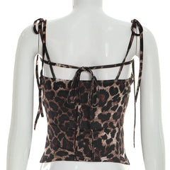 Leopard Print Lace-up Strap Top