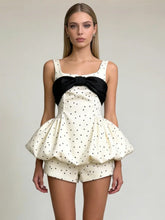 Polka Dot Bow Embellished Bubble Hem Mini Dress With Shorts