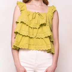 Square Neck Babydoll Eyelet Tiered Tank Top