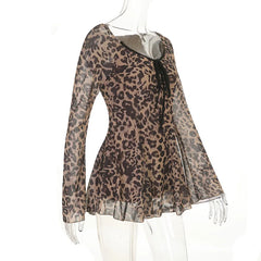 Leopard Print Tie Long Sleeve Mini Dress