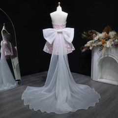 Bow Long Train Strapless Embroidered Mini Dress
