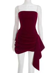 Velvet Draped Strapless Mini Dress