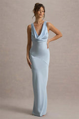 Satin Cowl Neck Backless Maxi Dress