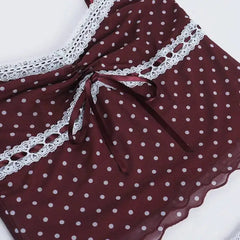 Brown Polka Dot Lace Trim Cami Top And Midi Skirt Set