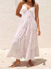 Stripe Patchwork Spaghetti Strap Flowy Beach Maxi Dress