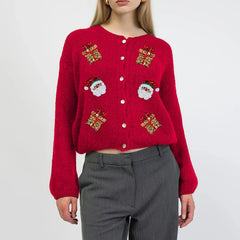 Christmas Santa Claus/Gift Embroidery Cardigan