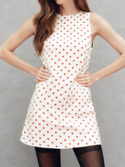 Dot Print Large Bow Open Back Mini Dress