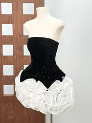 Black Corset Top And 3D White Flowers Skirt Two Piece Set