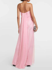 Pink Strapless Draped Maxi Dress
