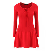 O neck Long Sleeve Knitting Mini Dress
